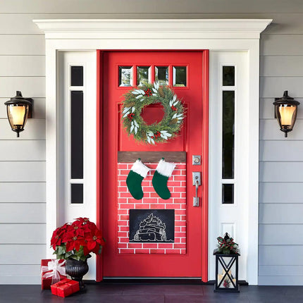 U'Artlines 18" Artificial Christmas Wreath Front Door Wreath with Red Berry Pine Cones Christmas Decorations for Winter Xmas Holiday Home Indoor Outdoor Use (Green,1)