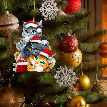 DECORLUXES Set 2 Christmas Ornaments 3.1" -3 Cute Cat Christmas, Xmas Acrylic Ornaments, Christmas Tree Hanging, Tree Topper Ornaments - Christmas Tree Decoration Ornament