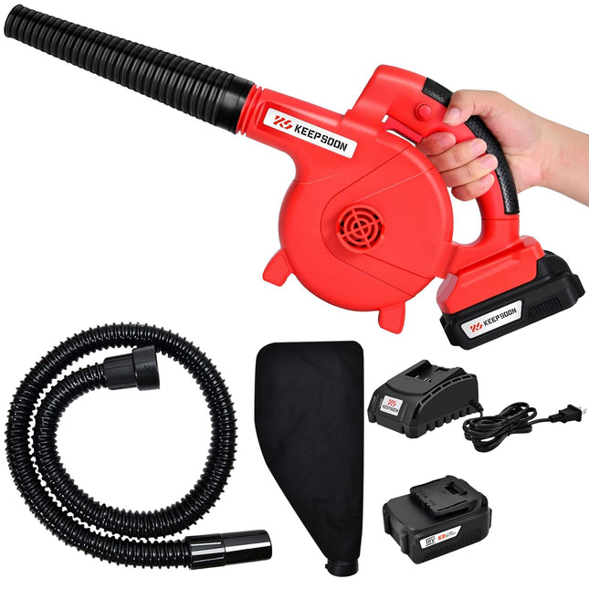 Cordless Leaf Blower, KEEP SOON 2-in-1 Leaf Blower & Vacuum, with 18V Lithium Battery and Charger, Electric Leaf Blower, Battery Blowers for Lawn Care, Dust, Snow Debris, Yard
