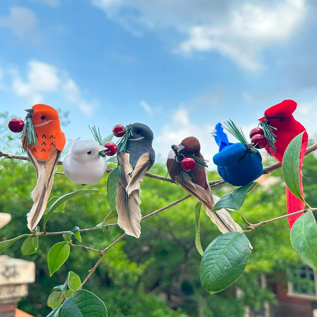 LWINGFLYER 12PCS Christmas Tree Ornaments Clip on Birds Artificial Feathered Foam Birds with Red Berries for Christmas Tree Decoration Wreath Crafts Home Decor