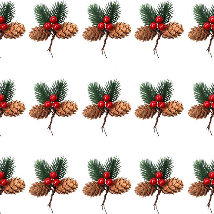 15 Pcs Artificial Pine Cone Picks and Red Berry,Mini Artificial Pine Tree for Christmas Party Flower Wreaths and Holiday Decorations