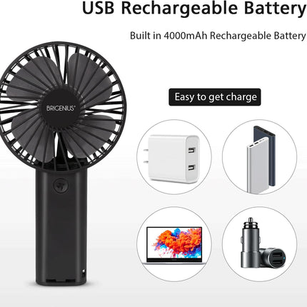 Mini Handhled Fan, 4000Mah Rechargeable Battery Operated Usb Desk Fan, Small Personal Portable Fan 3 Speed Adjustable Powerful