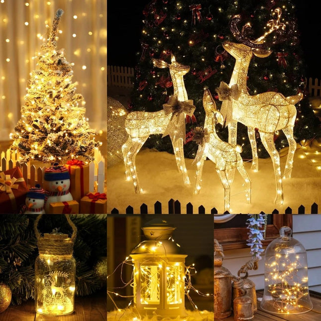 YEGUO Solar Christmas Lights Outdoor Waterproof, 4 Pack Each 33ft 100 LED Solar String Lights Warm White, 8 Modes Silver Wire Solar Fairy Lights