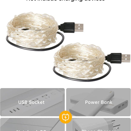Blingstar Fairy Lights USB Powered Christmas Lights 2 Pack 33 Ft 100 LED String Lights Mini Fairy String Lights for Bedroom Christmas Tree Camping Decoration, Warm White