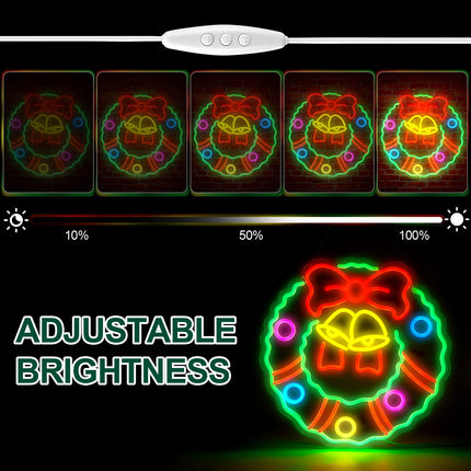 FITNATE Christmas Wreath Neon Sign for Wall Door Decor, Dimmable Christmas Neon Light, USB Powered LED Neon Sign for Living Room, Bedroom, Christmas Party Decor