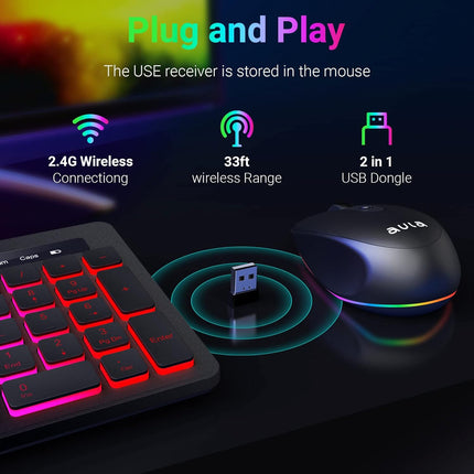 AULA Wireless Keyboard and Mouse Combo, RGB Backlit, Rechargeable & 2.4GHz Quiet Wireless Gaming Keyboard Mouse, Full-Size Ergonomic Keyboard Mouse & Mousepad Combo for PC, Windows and Mac