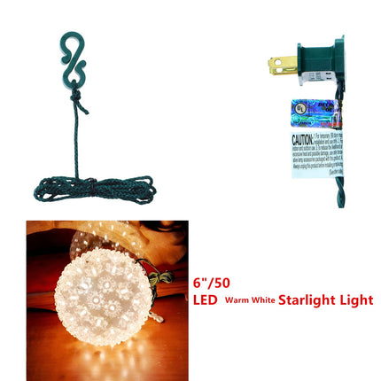 50 LED Warm White Twinkle Starlight Sphere Lights, Commercial Grade Decorative Hanging Sphere Light 6 Inches, for Indoor and Outdoor Christmas Trees, Party, Balconies, Garden.