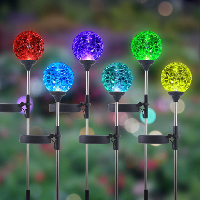 WNP Solar Outdoor Lights,Color-Changing Solar Garden Glass Globe Lights,6 Pack Decorative Solar Powered Stake Ball Light for Yard,Waterproof Decor Solar Pathway Lights for Christmas Decoration
