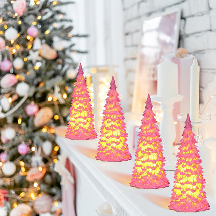 4 Pcs LED Resin Table Christmas Tree with Sequins 6.3'' Tall Glitter Tabletop LED Trees Battery Operated Lighted Christmas Tree Decor for Xmas Party Decor Centerpiece s(Pink)