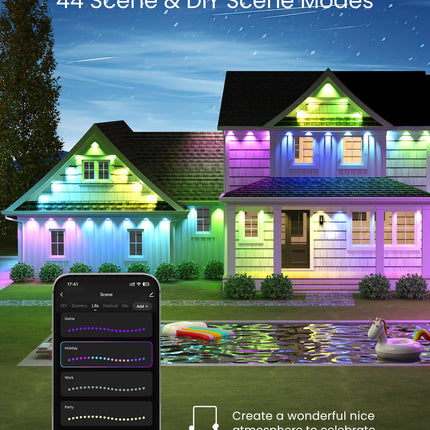 Permanent Outdoor Lights 100ft, Christmas DIY Decor, Smart RGB+IC Outdoor Lights for House with Remote, 72 LED IP65 Waterproof Eave Light for Holiday, Party, Work with Alexa, Google Assistant