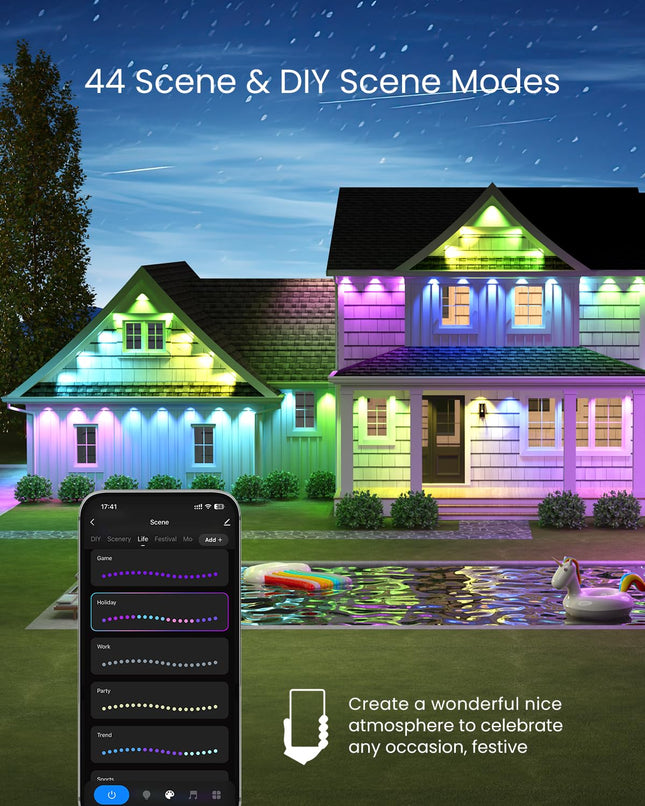 Permanent Outdoor Lights 100ft, Christmas DIY Decor, Smart RGB+IC Outdoor Lights for House with Remote, 72 LED IP65 Waterproof Eave Light for Holiday, Party, Work with Alexa, Google Assistant