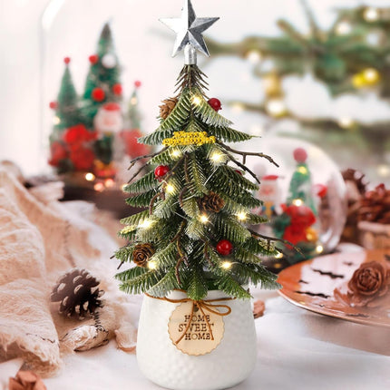 Small Christmas Tree Tabletop Christmas Tree Christmas Indoor Decorations with Holiday Ornaments Red Berry Pine Cone Greenery for Home Office Xmas Decor (White)