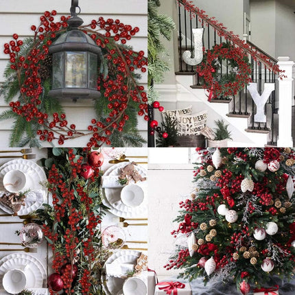 Greentime Christmas Red Berry Garland, Artificial Burgundy Red Pip Berry Artificial Berry Garland for Indoor Outdoor Hone Decoration for Winter Christmas Holiday Year Decor