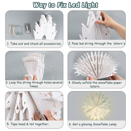 Christmas Paper Snowflake Lanterns, 2 Pack Christmas Paper Star Lantern with LED Light White Hanging Lamp Ornaments for Xmas Tree Year Winter Frozen Weddings Birthday Holiday Party Decorations