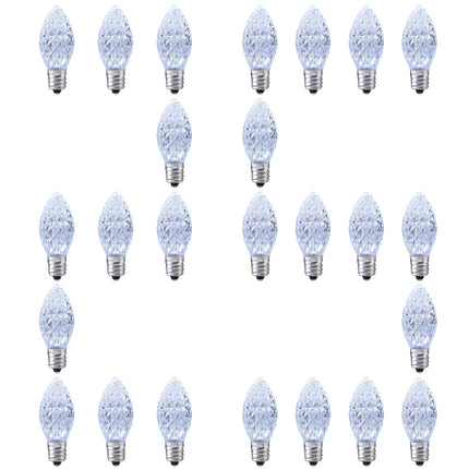25 Pack C7 Cool White LED Replacement Christmas Light Faceted Bulbs, 0.72W, 2 SMD LEDs in Each Light Bulb, E12 Base, Commercial Grade Replacement Bulbs Dimmable Waterproof