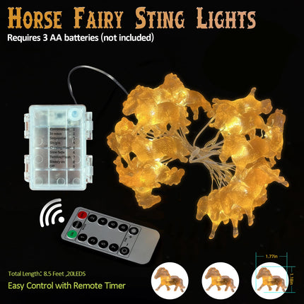Pony Fairy Lights Outdoor Waterproof Horse s for Women Battery Operated Decorative Thanksgiving Christmas Fairy Lights for Bedroom Garden Patio with Remote 20LED 8.5ft