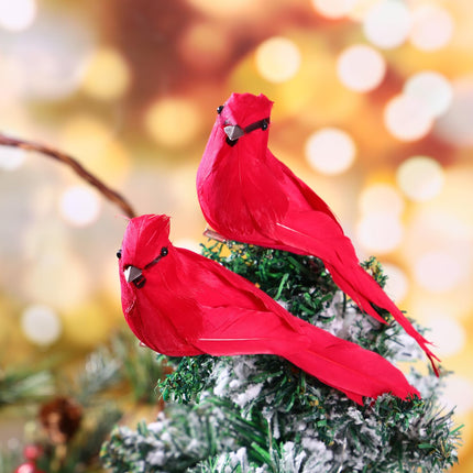INOOMP 2Pcs Artificial Red Cardinal Birds with Clip Simulated Christmas Feathered Birds Foam Bird Adornment for Christmas Tree Ornament Birds Crafts Tree Home Outdoor Decorations