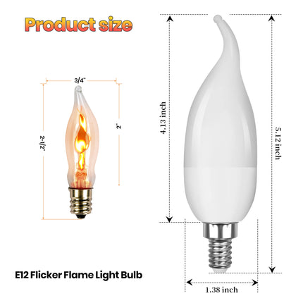 Flicker Flame Light Bulb 8 Packs for Hallowwen Christmas Decorative 3 Watt, 120V, E12 Flame Candelabra Light Bulbs