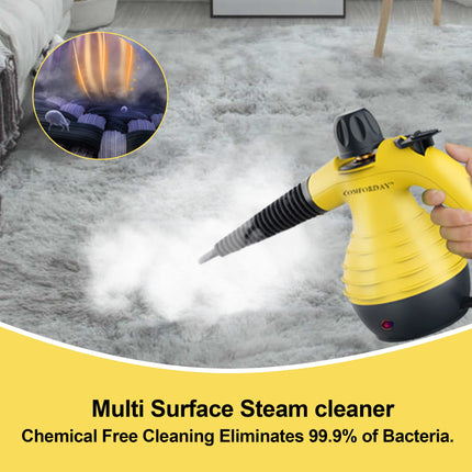Comforday Multipurpose Handheld Pressurized Steam Cleaner With 9Piece Accessories, Perfect For Stain Removal, Curtains, Car Seats, Floor, Window Cleaning