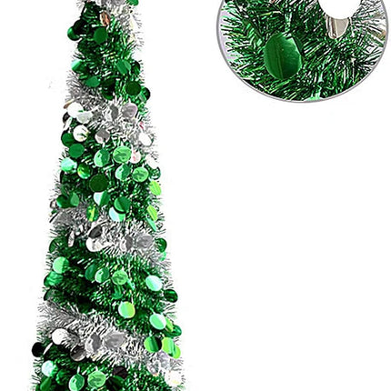 Pop Up Christmas Tree, 5 FT Artificial Christmas Trees Collapsible Snowflake Sequin Pencil Christmas Tree with Stand Pop Up Artificial Tree for Holiday Christmas Home Office