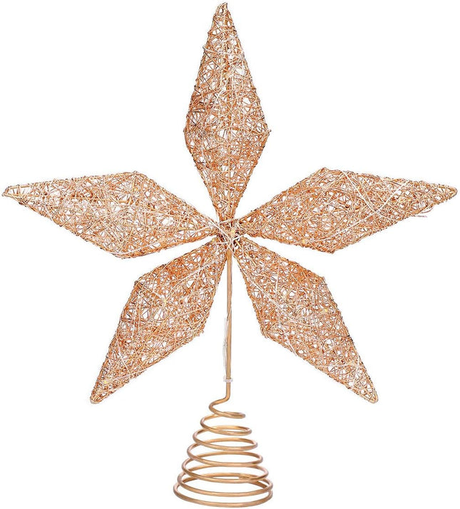 STOBOK Christmas Tree Topper Star,Rose Gold Glitter Iron Lights Xmas Tree-top Lamp Ornament Party Home Shopping Mall Tree Decor,11.6 x 10.2 inch