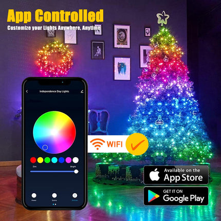 Smart Christmas String Lights - 196FT 600 RGB LEDs WiFi Christmas Lights with App Controlled Multi-Color Changing Work with Alexa & Google Home for 6-8ft Christmas Tree