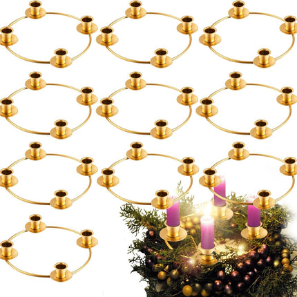 Jadive 10 Pcs Christmas Advent Season Candle Holder Metal Advent Wreath Ring Gold Candle Ring for Home Table Decoration