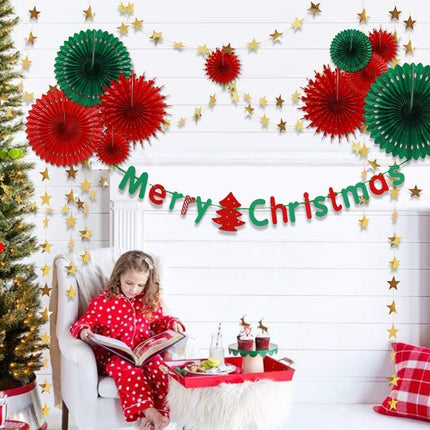 Decor365 Red Green Christmas Party Decoration Kit Hanging Decor Tissue Paper Fan Pompom Gold Star Garland Streamer Backdrop Background for Xmas Birthday Wedding Baby Shower Wall Home Party Supplies