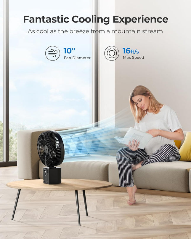 10 Portable Pedestal Fan, 10000Mah Rechargeable Table Fan With 7 Speeds, Oscillating Standing Fan With Timer For Bedroom, Office
