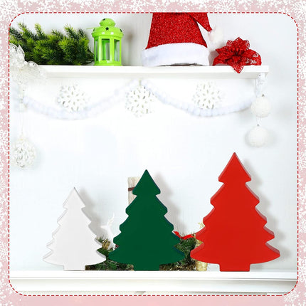 Qunclay 6 Pieces Wooden Christmas Trees Tabletop Decoration Rustic Wood Christmas Trees Tiered Tray Decoration Mini Christmas Tree Mini Wooden Block Signs Tabletop Decoration Ornaments (Tree Style)