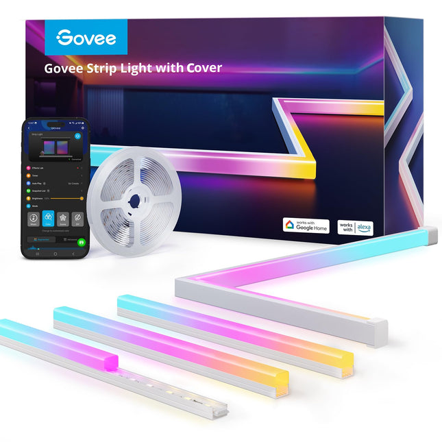 Govee RGBIC LED Strip Lights 16.4ft with Covers, Smart LED Lights for Bedroom Work with Alexa and Google Assistant, LED Diffuser Channel with LED Christmas Lights, Skirting Lines, Studio, Cabinet