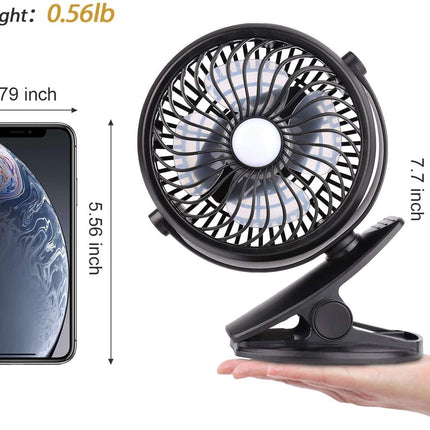 Camping Fan, Clip On Fan With Led Lights And Hook, 4 In 1 Camping Accessories, Rechargeable 2600Mah Battery/Usb Operated Personal