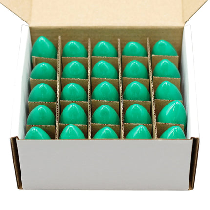 Creative Hobbies Box of 25 Light Bulbs - C7, Steady Burning - Opaque Green - 7 Watt, Extended Life, Nickel Plated Candelabra Base - Great for Night Lights, Decorative Lights and Halloween Strings