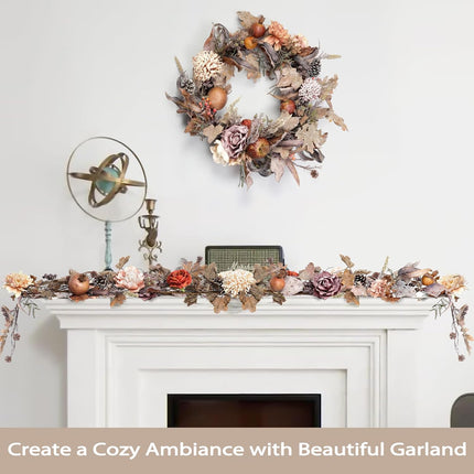 Artgar 6 FT Fall Garland - Fall Leaf Garland, Magnolia Pomegranate Garland with Pine Cones for Fall Harvest Thanksgiving Farmhouse Decorations, Dining Table Mantle Fireplace Porch Indoor Outdoor Decor