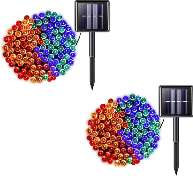 2 Pack 200 LED Solar String Lights, 85.2ft 8 Modes Waterproof Solar Christmas Lights Outdoor for Xmas, Garden, Tree, Yard, Wedding, Party (Multicolor)