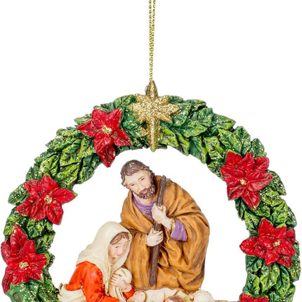 Kurt Adler Nativity Wreath Christmas Ornament 4 1/4 inches