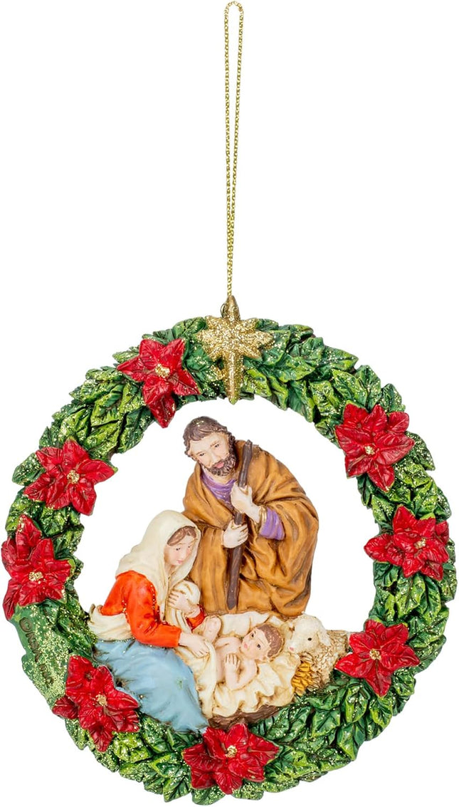 Kurt Adler Nativity Wreath Christmas Ornament 4 1/4 inches