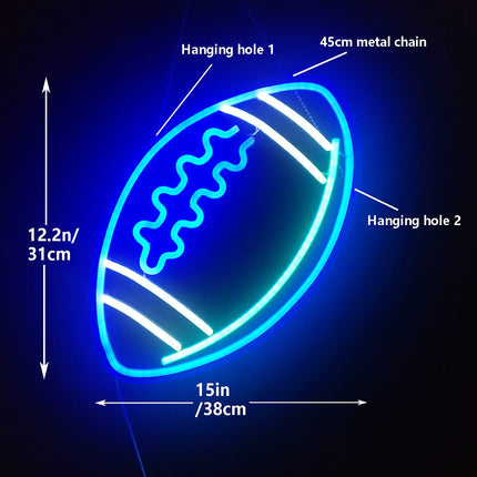 Ajoyferris Blue Neon Signs Football Shape Neon Signs for Wall Decor Neon Lights Neon Lights Signs Neon Led Sign Light Up Sign Neon Signs for Bedroom Kids Rugby Game Room College Party Christmas s