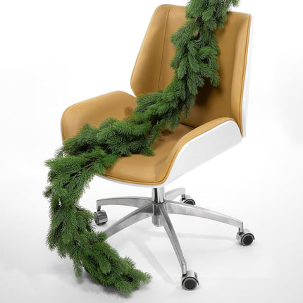 Artificial Christmas Norfolk Pine Garland, 6.5FT/2pcs Single Round Real Touch Pine Garland Faux Cedar Garland Greenery Winter Pine Garland for Mantle Table Fireplace Wall Xmas Decor