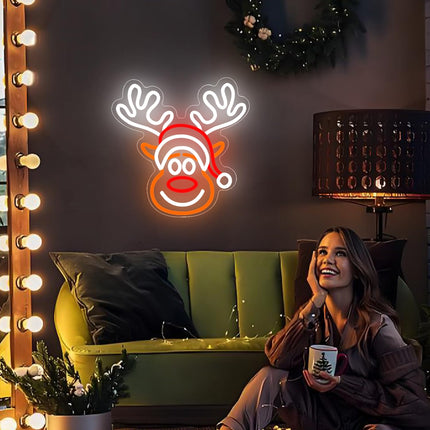 kzjspn Christmas elk neon sign for wall decoration, dimmable LED Christmas neon lights, cute neon lights, suitable for bedroom, children's s, holiday party decorations.