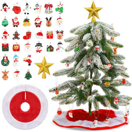 30 Pieces Mini Christmas Tree Skirt Mini Resin Christmas Ornament Miniature Christmas Tree Ornaments Santa Snowman Ornament with Glitter Star Tree Topper for Tree Decoration (Tree Topper in Gold)
