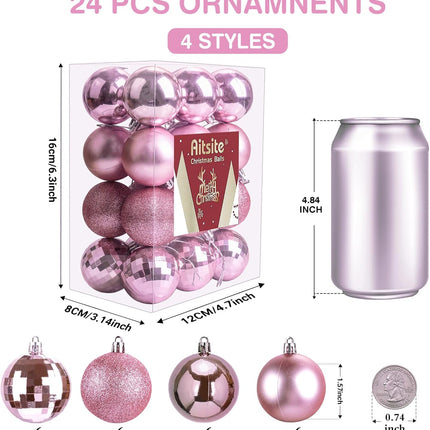 Aitsite 24ct Christmas Tree Ornaments Set 1.57 inches Mini Shatterproof Holiday Ornaments Balls for Christmas Decorations (Pink)