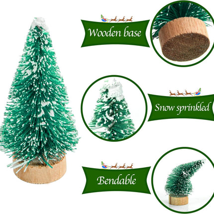 72 Pcs Mini Artificial Christmas Trees with Wood Base, Green