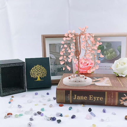LAIDANLA Rose Quartz Natural Healing Crystal Tree Reiki Money Tree Agate Base Copper Wire Life Feng Shui Energy Tree for Home Office Desk Room Decor Meditation Good Luck