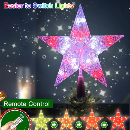Christmas Star Tree Topper with 128 Light Flashing Modes, Remote Control, 9 Inch Christmas Tree Topper LED Light for Indoor Office Xmas Year Christmas Tree Decorations