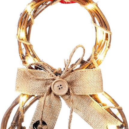 Christmas Lighted Wreath Decoration Snowman Wreath Christmas Large Grapevine Wreath with Hat and Bow Xmas Wall Hanging Ornament for Front Door Home Garden Wall Decor Battery Operated (16 x 8 inch)