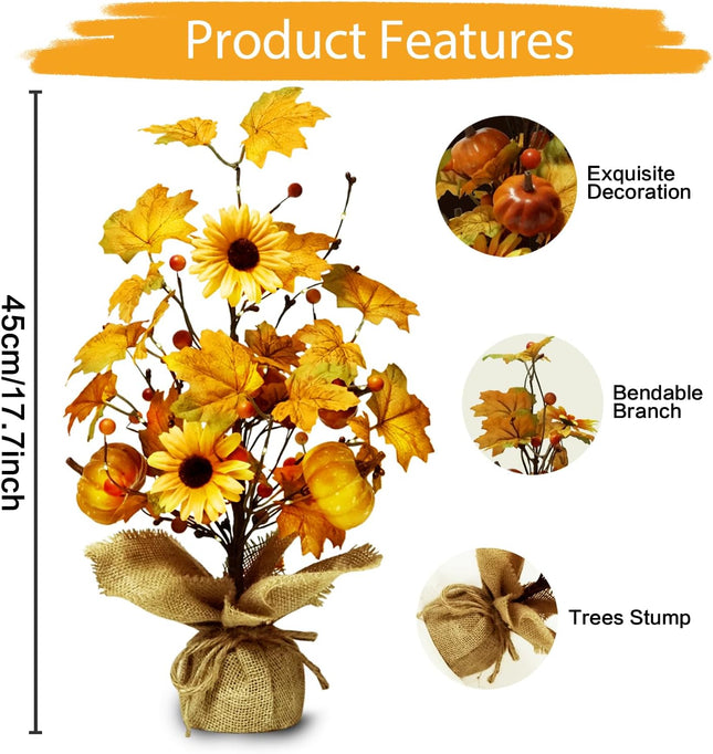 Fall Decorations for Home,18 Inch 20LED Thanksgiving Tree Lights Tabletop Decor for Room, Maple Leaf Pumpkin Battery Operated Artificial Tree Lights for Holiday Autumn Harvest Xmas Party Home