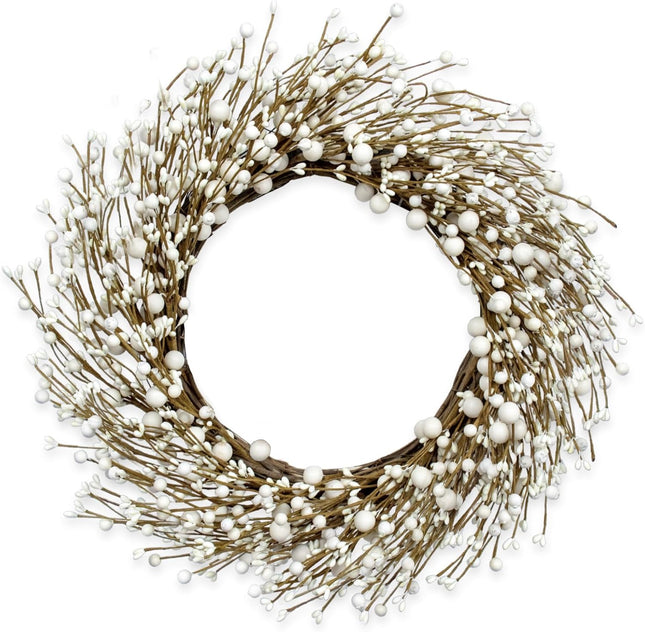 20 Inches White Door Wreath Winter Wreaths for Front Door White Berry Wreath for Farmhouse Indoors Outside Kitchen Wall Porch Christmas Winter