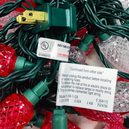 Brizled Red & White Christmas Lights, 33ft 50 LED Faceted C9 String Lights Outdoor, Connectable Christmas Tree Lights, UL Indoor Xmas Lights Waterproof for Christmas House Roof Party Decor