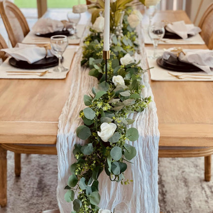 CQURE 7Pcs Eucalyptus Garland,Artificial Eucalyptus Leaves Table Greenery Garland Wreath Vines for Wedding Party Table Fireplace Bedroom Wall Room Decor